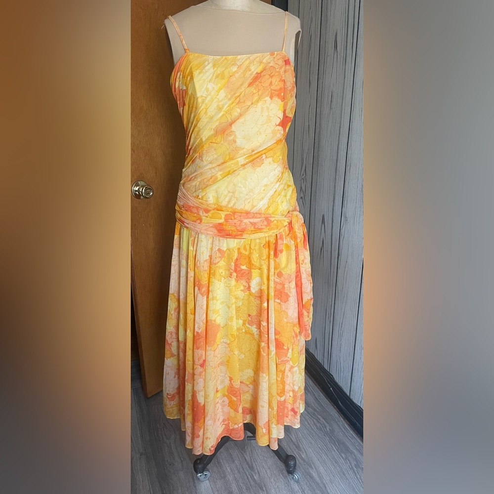 Vintage Louis Feraud yellow print floral dress in US 12 Euro 42